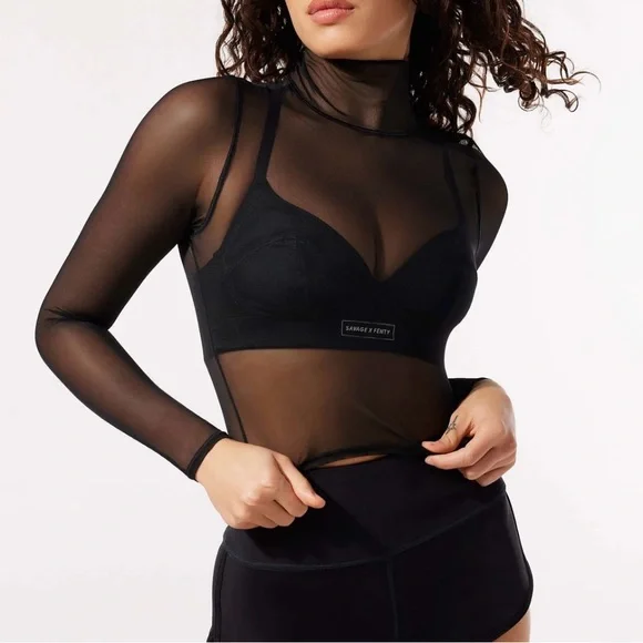 Savage X Fenty Black Sheer Mesh Top - Picture 3 of 5